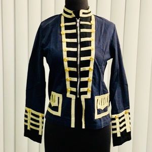 Navy, black & gold military style jacket.